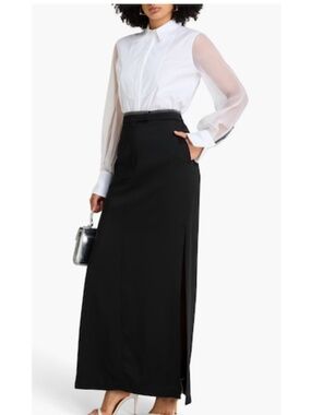 $2550 BRUNELLO CUCINELLI embellished organza and cotton-blend poplin shirt (M)